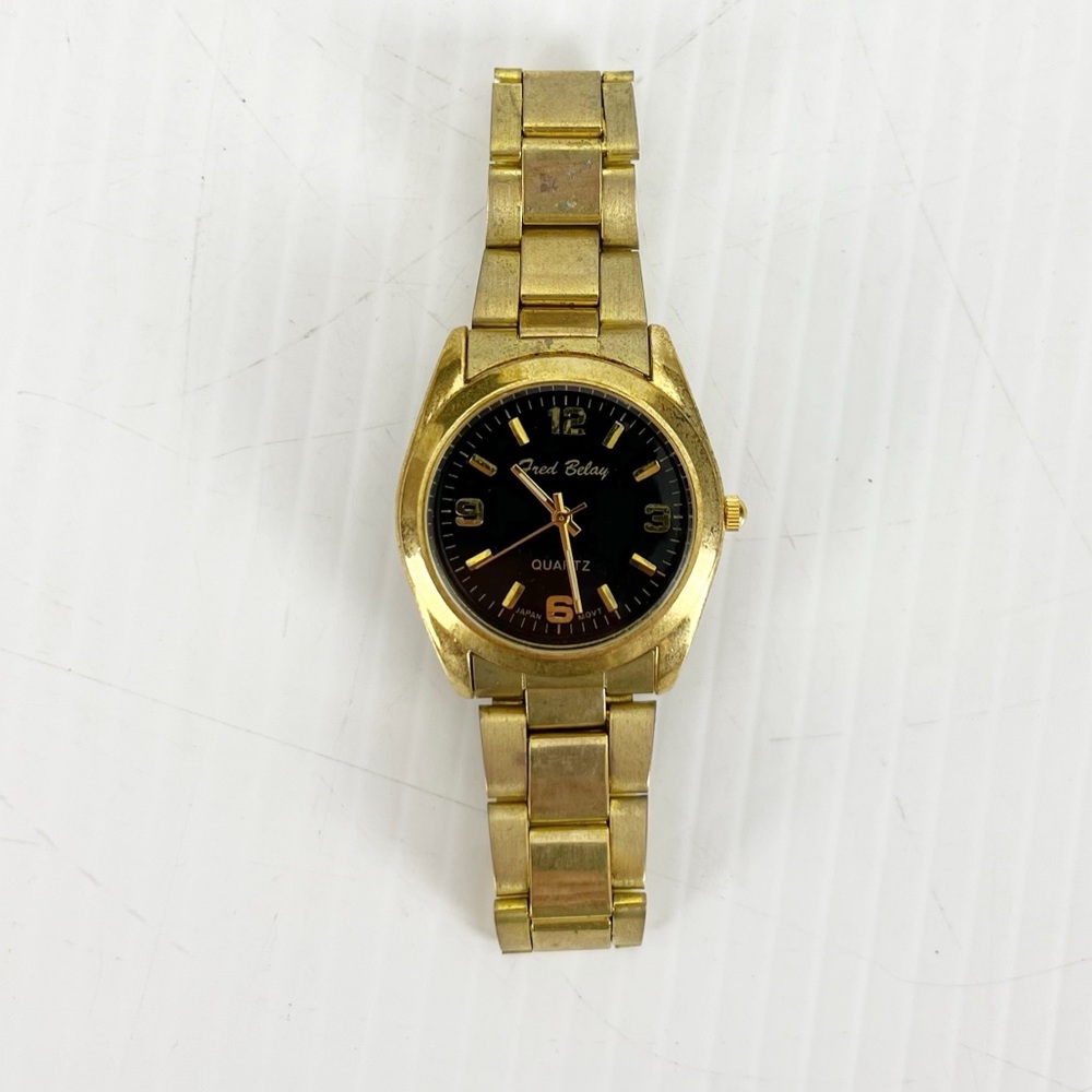 Fred Belay Gold Tone Stainless Steel Japan Movt Quartz Watch AS IS